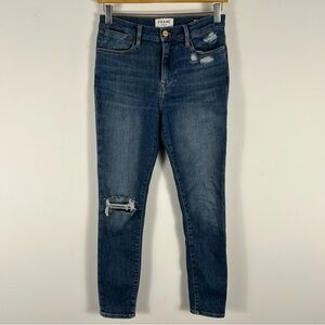 ❤️ Frame Denim Blue Skinny Jeans with Distressed Details Le High Skinny 27x28